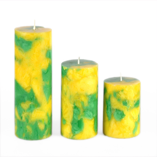 Two Tone Pillar Candles (Green and Yellow)